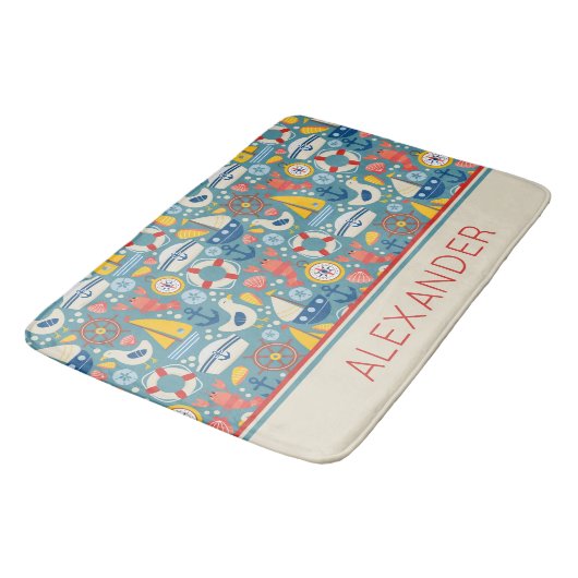 Schattige nautisch Zee leven gepersonaliseerd Badmat (Gekanteld)