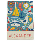 Schattige nautisch Zee leven gepersonaliseerd Medium Cadeauzakje (Achterkant)