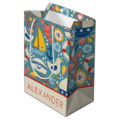 Schattige nautisch Zee leven gepersonaliseerd Medium Cadeauzakje (Achterkant Gekanteld)