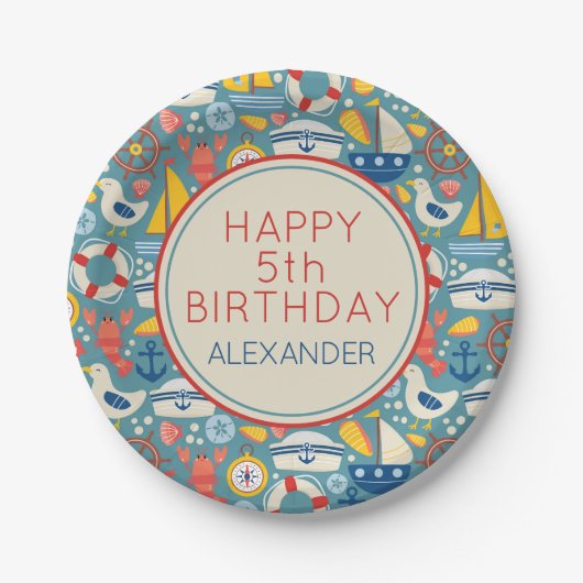 Schattige nautisch Zee leven gepersonaliseerd Papieren Bordje (Voorkant)