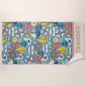 Schattige nautisch Zee leven gepersonaliseerd Strandlaken (Voorkant)