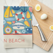 Schattige nautisch Zee leven gepersonaliseerd Theedoek (Quarter Fold)