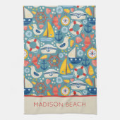 Schattige nautisch Zee leven gepersonaliseerd Theedoek (Verticaal)