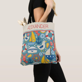 Schattige nautisch Zee leven gepersonaliseerd Tote Bag
