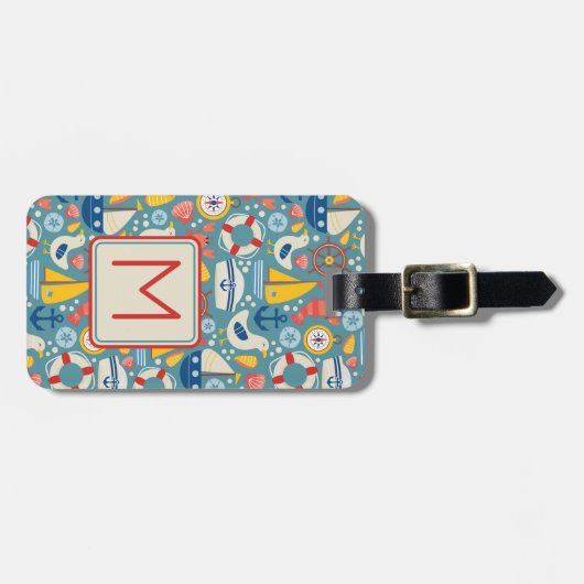 Schattige nautisch Zee levensmonogram Bagagelabel (Voorkant horizontaal)