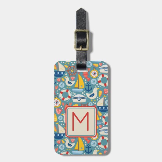 Schattige nautisch Zee levensmonogram Bagagelabel (Voorkant verticaal)