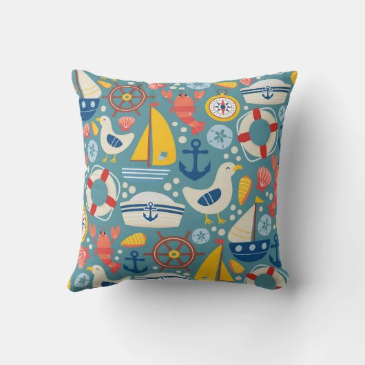 Schattige nautisch Zee levensmonogram Kussen (Achterkant)