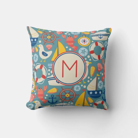 Schattige nautisch Zee levensmonogram Kussen (Voorkant)