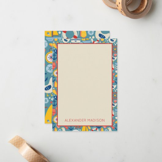 Schattige nautisch Zee Notitiekaartje (Voorkant / Achterkant in situ)