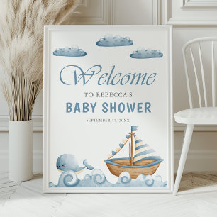 Schattige Nautische Boot Baby Shower Welkom Poster