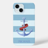 Schattige Nautische verankering lichtblauwe strepe Case-Mate iPhone Case (Achterkant)