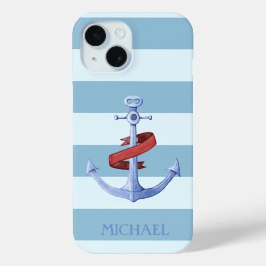 Schattige Nautische verankering lichtblauwe strepe Case-Mate iPhone Case (Achterkant)