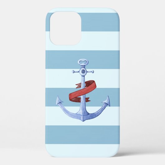 Schattige Nautische verankering lichtblauwe strepe Case-Mate iPhone Case (Achterkant)