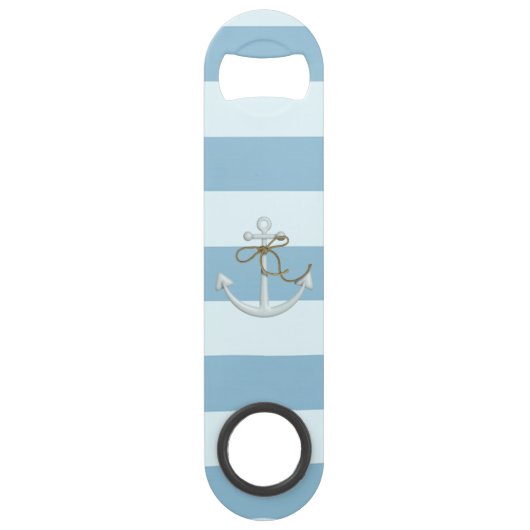 Schattige Nautische verankering op lichtblauwe str Speed Flessenopener (Achterkant)