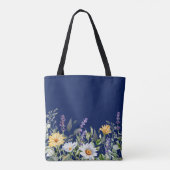Schattige Navy Blue Boho Wildflower Design Tote Bag (Achterkant)