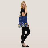 Schattige Navy Blue Boho Wildflower Design Tote Bag (Op model)