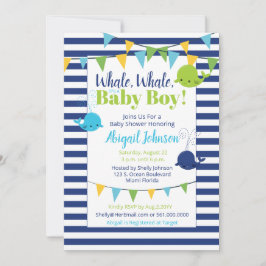 Schattige Navy Blue Whale Baby shower Het is een j Kaart
