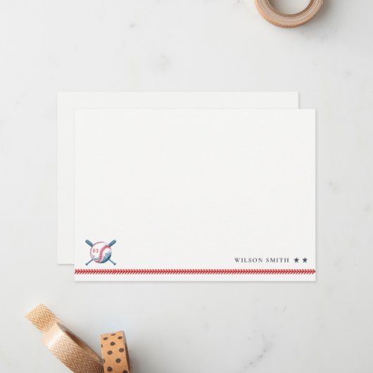 Schattige Navy Rode Honkbal Kids Foto Verjaardag Notitiekaartje (Voorkant / Achterkant in situ)