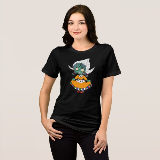 Schattige Nederlands Zombie Meisje Tri-Blend Shirt (Voorkant volledig)