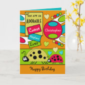 Schattige neef ladybugs speciale jongen rood blauw kaart (Gele Bloem)