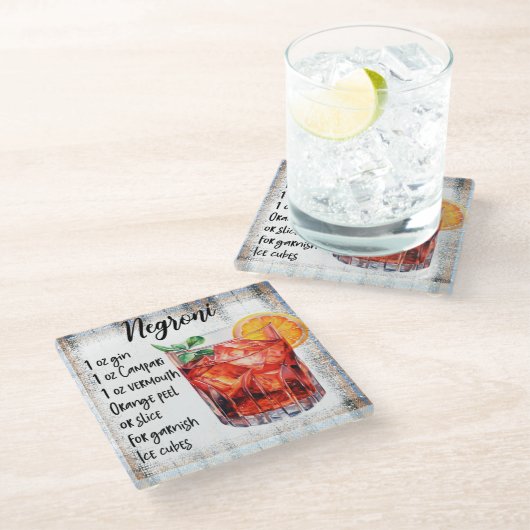 Schattige Negroni cocktailrecept Glazen Onderzetter (Schuin)