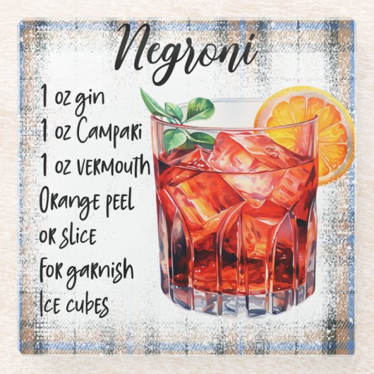 Schattige Negroni cocktailrecept Glazen Onderzetter (Voorkant)