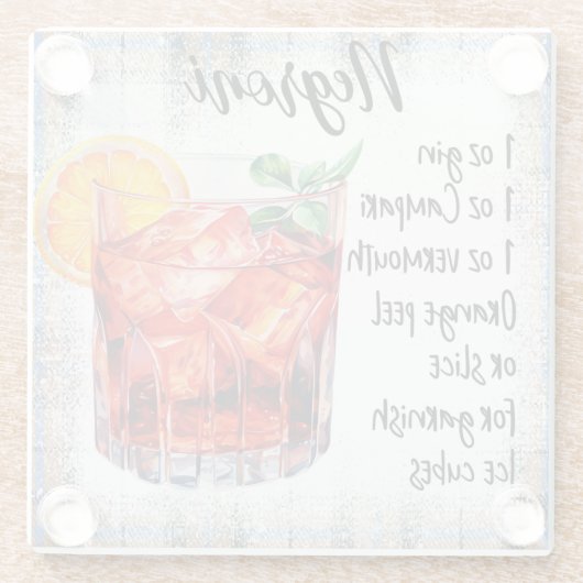 Schattige Negroni cocktailrecept Glazen Onderzetter (Achterkant)