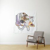 Schattige Neko Kat Met Ramen Noedels Kom Anime Jap Wandkleed (In Situ (horizontaal))