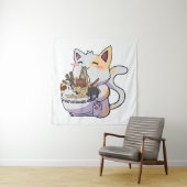 Schattige Neko Kat Met Ramen Noedels Kom Anime Jap Wandkleed (In situ)