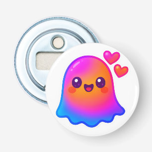 Schattige Neon Kawaii Ghost met Gradient Glow en Button Flesopener