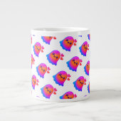 Schattige Neon Kawaii Ghost met Gradient Glow en Grote Koffiekop (Voorkant)