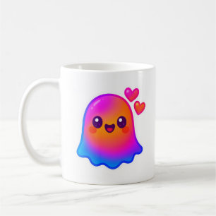 Schattige Neon Kawaii Ghost met Gradient Glow en Koffiemok