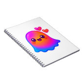 Schattige Neon Kawaii Ghost met Gradient Glow en Notitieboek (Rechterzijde)