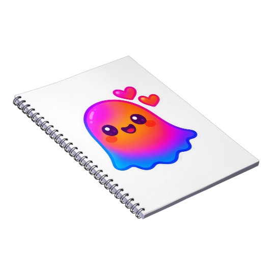 Schattige Neon Kawaii Ghost met Gradient Glow en Notitieboek (Rechterzijde)
