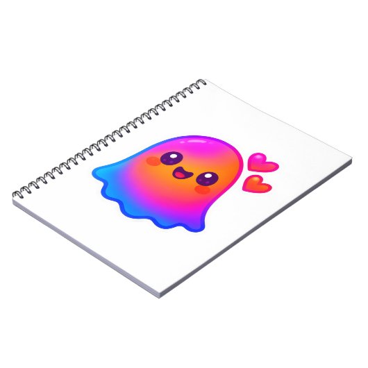 Schattige Neon Kawaii Ghost met Gradient Glow en Notitieboek (Linkerzijde)