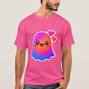 Schattige Neon Kawaii Ghost met Gradient Glow en T-shirt