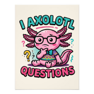 Schattige Nerd Axolotl I Axolotl Vragen Tekens Mem Foto Afdruk