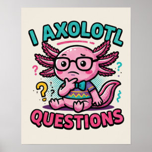 Schattige Nerd Axolotl I Axolotl Vragen Tekens Mem Poster