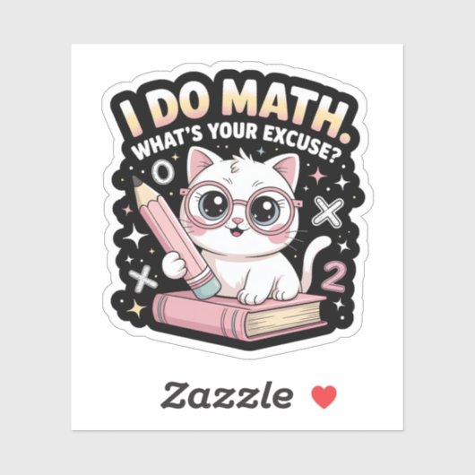 Schattige Nerdy Kat met Bril – Grappige Wiskundele Sticker (Vel)