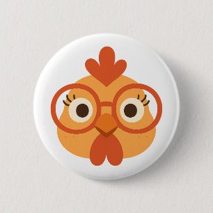 Schattige Nerdy Kip Met Bril Grappige Boer Ronde Button 5,7 Cm
