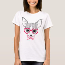 Schattige Nerdy Puppy Art Women's White T-Shirt