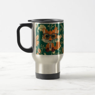 Schattige Nerdy Vos Vintage Bloemig Groen Cottagec Reisbeker