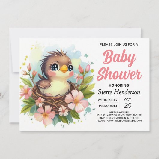 Schattige Nest Elegant Bird Baby shower Kaart (Voorkant)