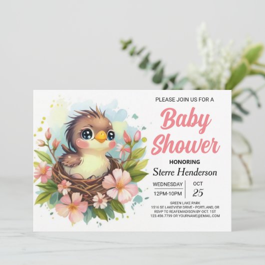 Schattige Nest Elegant Bird Baby shower Kaart (Staand voorkant)