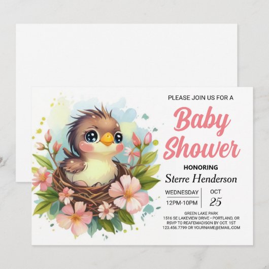Schattige Nest Elegant Bird Baby shower Kaart (Voorkant / Achterkant)