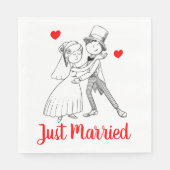 Schattige net getrouwd Cartoon bruidegom rode brui Servet (Voorkant)