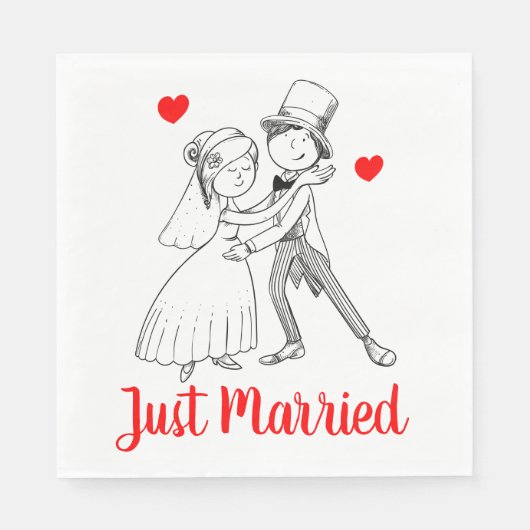 Schattige net getrouwd Cartoon bruidegom rode brui Servet (Voorkant)