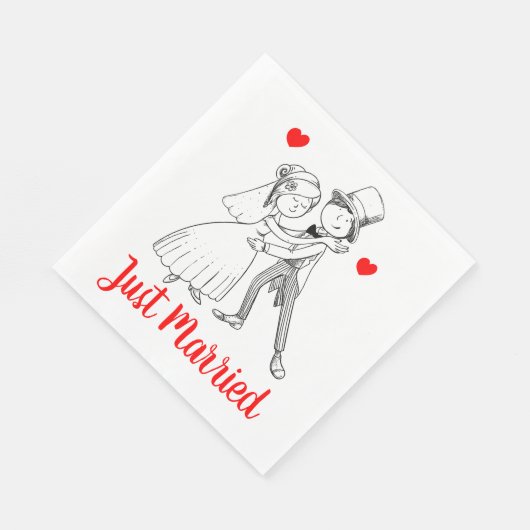 Schattige net getrouwd Cartoon bruidegom rode brui Servet (Hoek)