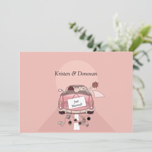 Schattige net getrouwd na huwelijksuitnodiging kaart (Staand voorkant)