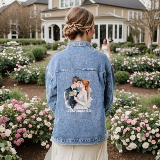 Schattige net getrouwd paar tekst toevoegen Denim Denim Jacket (Huwelijk Achterkant)